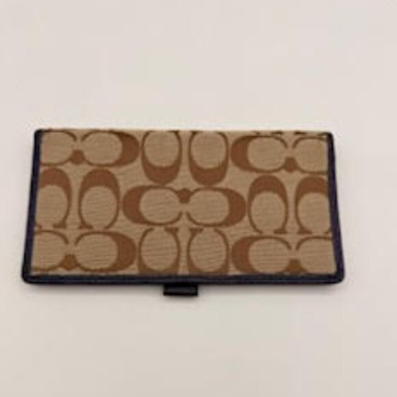 Coach Signature Canvas Wallet Set Violet Trim Turnlock Flap+Slim Checkbook - Picture 3 of 7